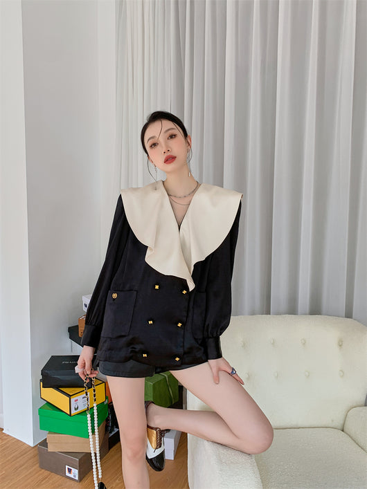 Blusa Elegante con Cuello Volante Francés para Mujer