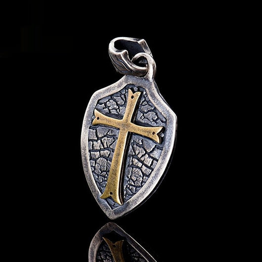 Collar Colgante Escudo Cruz Plata S925 - Estilo Gótico Minimalista - Image 2