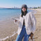 Women's Rabbit Fur Coat with Round Collar and Metal Buckle