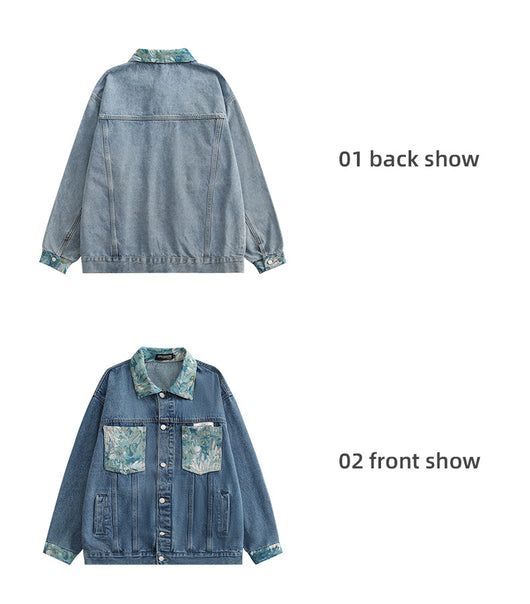 Chaqueta de Mezclilla Suelta Estampada para Parejas - Image 13