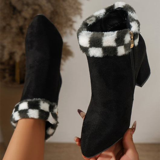 Botas Tobilleras de Ante Cuadro Escocés con Tacón Cuadrado - Comodidad y Estilo para Otoño e Invierno - Image 21