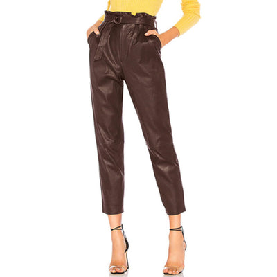 Pantalones Tipo Cuero Sintético Cintura Alta para Mujer - Image 4