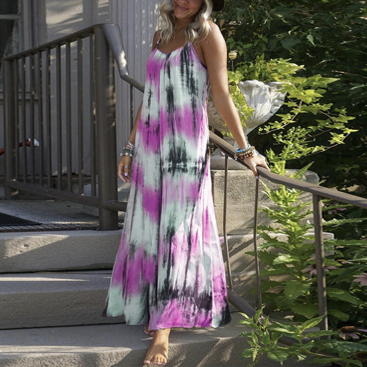 Vestido Slip con Estampado Tie Dye y Rayas para Talla Grande - Image 6