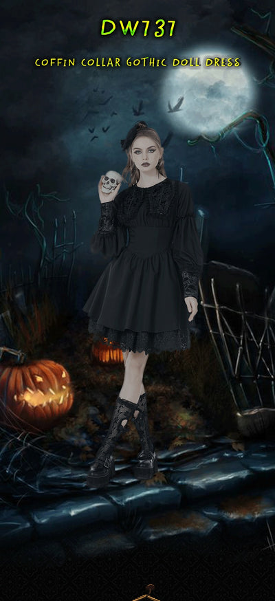 Vestido Gótico Muñeca con Cuello Ataúd - Image 8