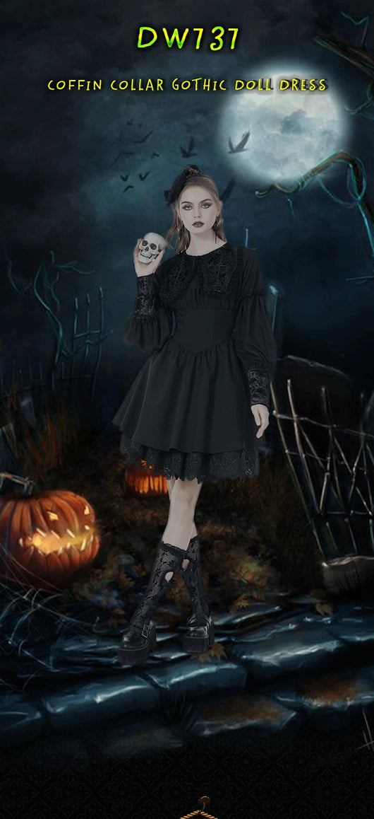 Vestido Gótico Muñeca con Cuello Ataúd - Image 8