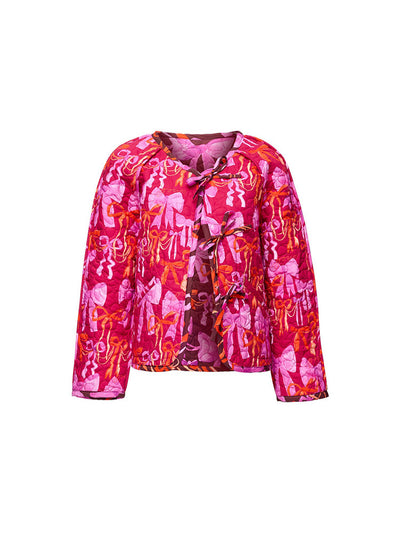 Chaqueta con Lazo Estampado, Cuello Redondo y Cordones Reversible - Image 21