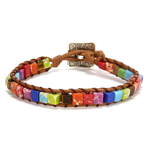 Pulsera de Cuero Tejida a Mano con Piedra Imperial Coloreada - Image 4