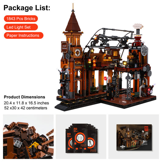 Maqueta de Estación de Tren Steampunk con Bloques de Construcción y Luz LED - Image 7