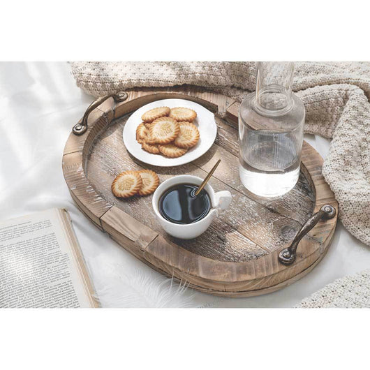 Plato Ovalado de Madera Maciza con Asa de Metal Vintage para Desayuno y Frutas - Image 13