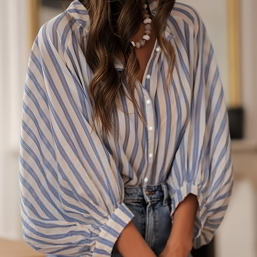 Blusa Rayada Manga Larga Efecto Adelgazante para Mujer