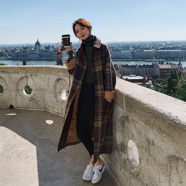 Abrigo de Lana a Cuadros Oversized para Otoño e Invierno