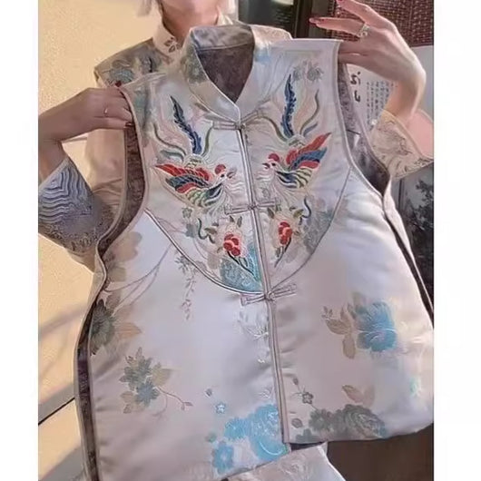 Chaleco Estilo Chino Retro para Mujer con Cuello Tipo Smoking y Cierre de Botones - Image 3