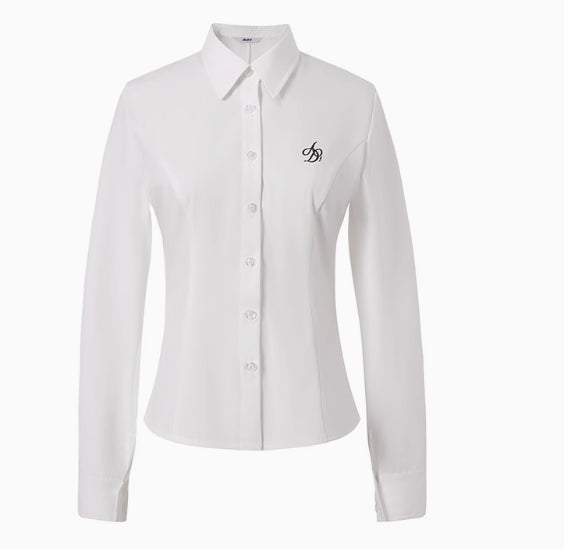 Blusa Universitaria a Rayas con Cuello Solapa y Cintura Ajustada