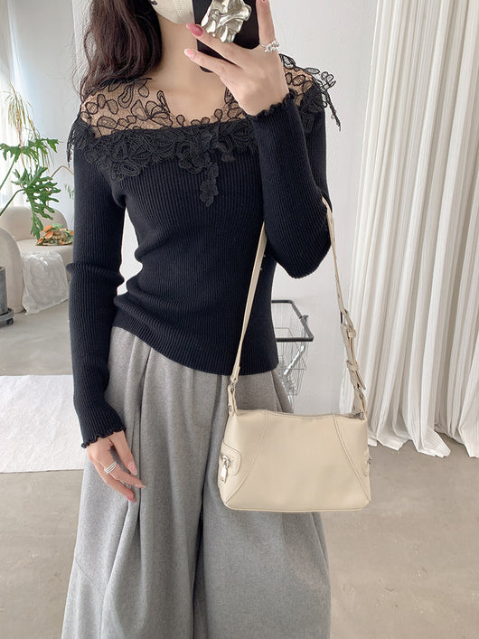 Suéter Tejido con Encaje Calado y Cuello en V para Mujer - Colección Otoño Invierno - Image 18
