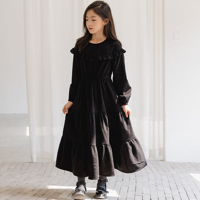 Vestido Infantil Estilo Occidental de Pana con Manga Larga