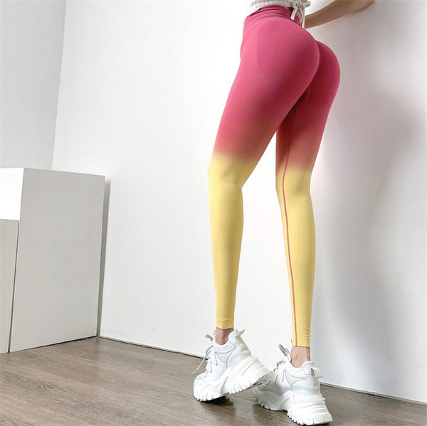 Pantalones Yoga Deportivos de Cintura Alta con Degradado Melocotón