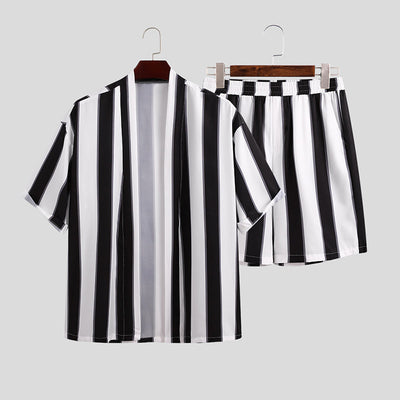 Conjunto Playero Hombre - Camisa y Shorts a Rayas Suelta - Image 12