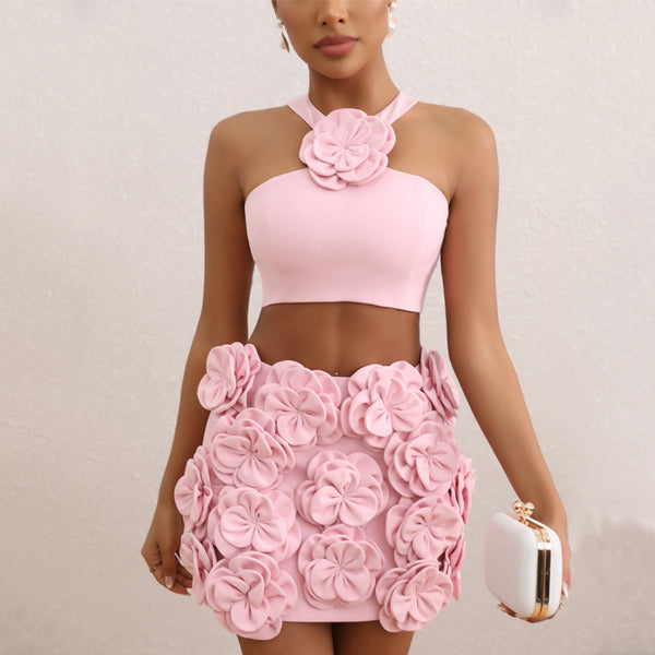 Blusa de Traje Elegante con Falda Floral Decorativa