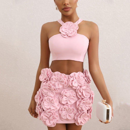 Blusa de Traje Elegante con Falda Floral Decorativa