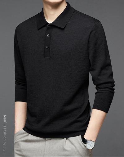 Polo de Lana Fina Merino para Hombre - Camisa de Manga Larga Elegante - Image 32