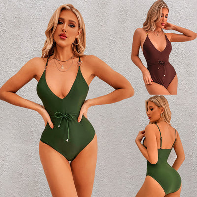 Traje de Baño Enterizo con Escote en V y Tirantes Ajustables