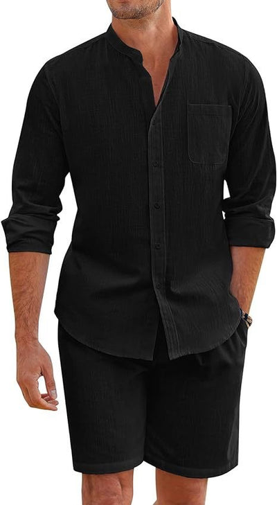 Conjunto de Camisa y Shorts en Algodón Lino para Hombre - Image 8