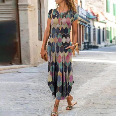 Vestido Corto Estampado con Bolsillo y Cuello Redondo - Image 8