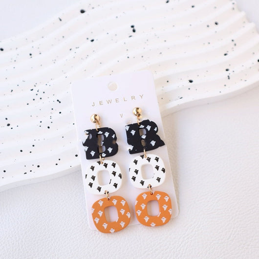Aretes de Arcilla Polimérica BOO - Diseño Fantasma Halloween