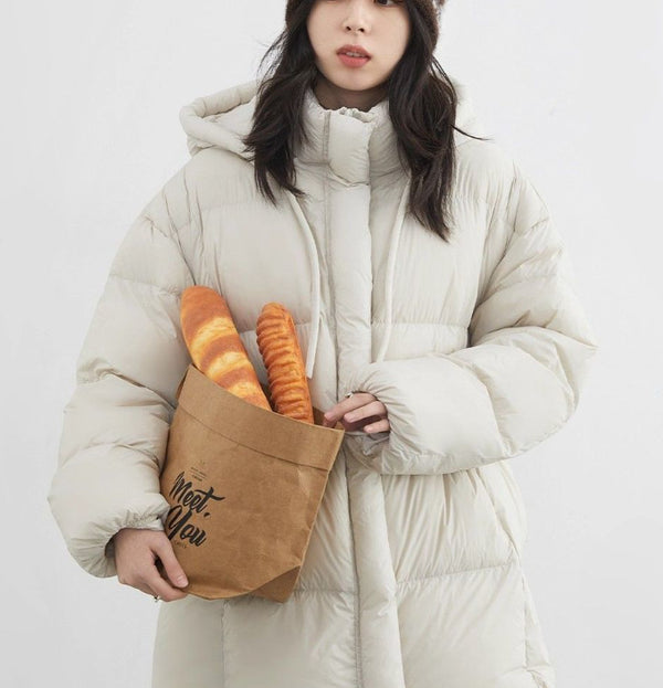 Chaqueta Impermeable con Capucha y Relleno de Plumón de Pato Blanco