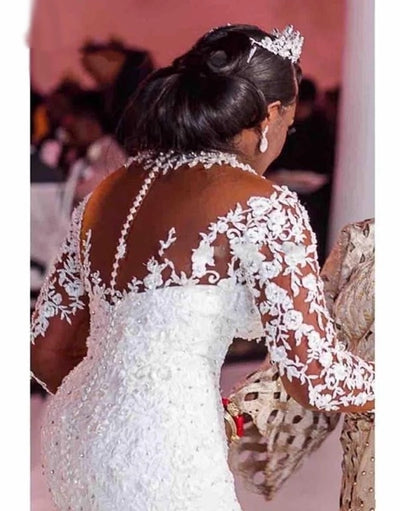 Vestido de Novia Sirena Blanco con Mangas Largas - Image 3