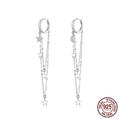 Aretes de Plata Esterlina 925 con Estrella, Luna y Borla - Image 2