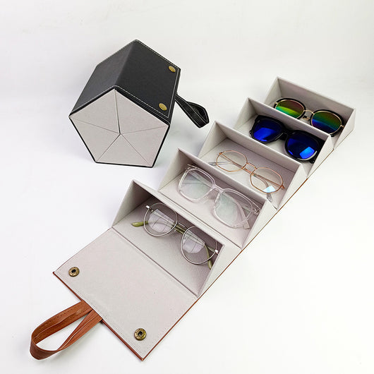 Estuche Multiseccional para Gafas en Cuero - Organizador Plegable