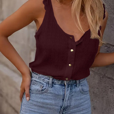 Blusa Sin Mangas Cuello Redondo con Volantes en Colores Sólidos - Image 3