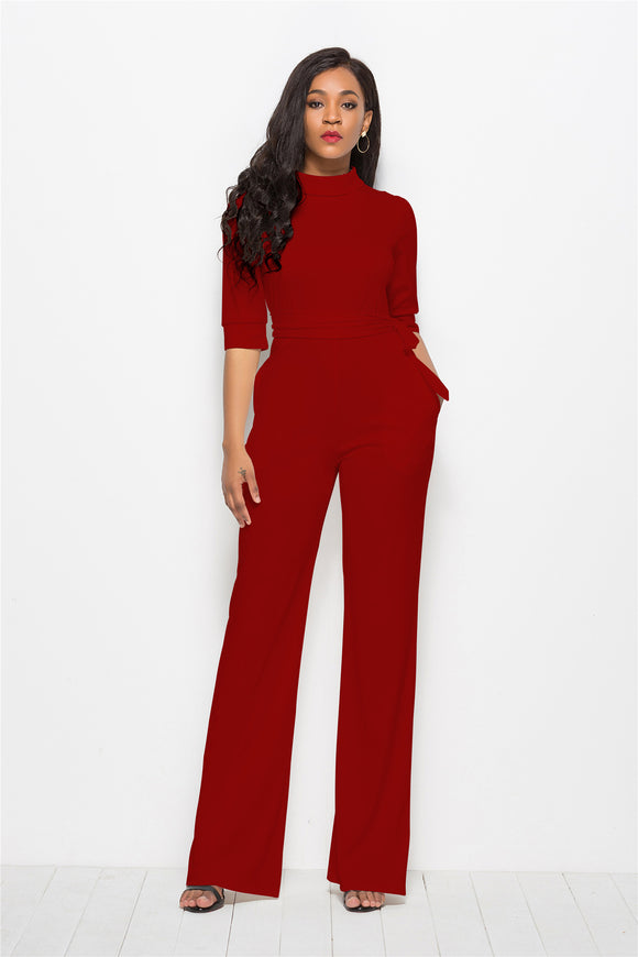 Calça Pantalona de Cintura Alta em Cor Lisa