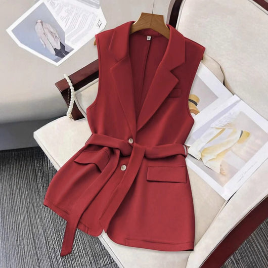Chaleco Blazer Suelto Liso con Lazos Ajustables para Mujer - Image 10