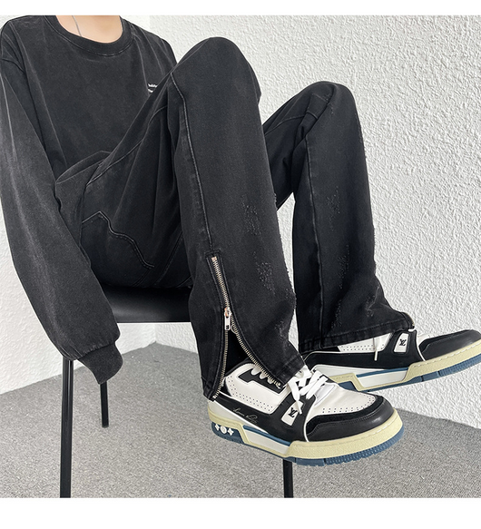 Jeans Rectos Holgados Estilo Hong Kong con Diseño de Cierre - Image 5