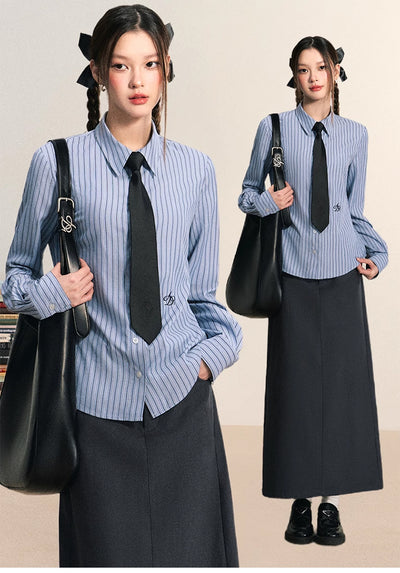 Blusa Universitaria Manga Larga Ajustada al Busto - Image 16
