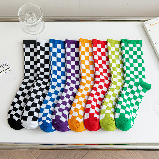 Calcetines Tubo Estilo Ajedrez para Mujer