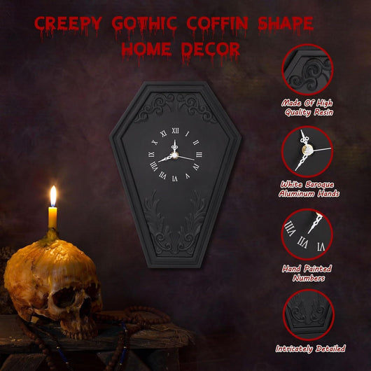 Reloj de Pared Estilo Gótico Ataúd Negro - Diseño Oscuro - Image 6