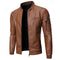 Men's Washed Leather Jacket with Mandarin Collar