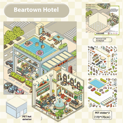 Cartoon flower park sticker set with a two-layer plastic greenhouse scene card and various plant and character stickers. - Image 3