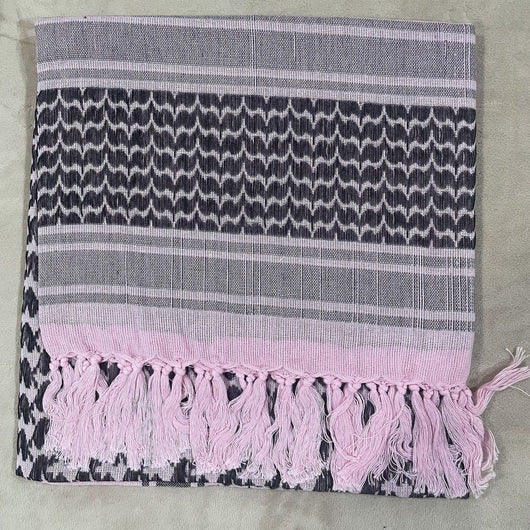 Black and grey patterned shemagh scarf made of 100% cotton, featuring geometric designs and tassels. - Image 17