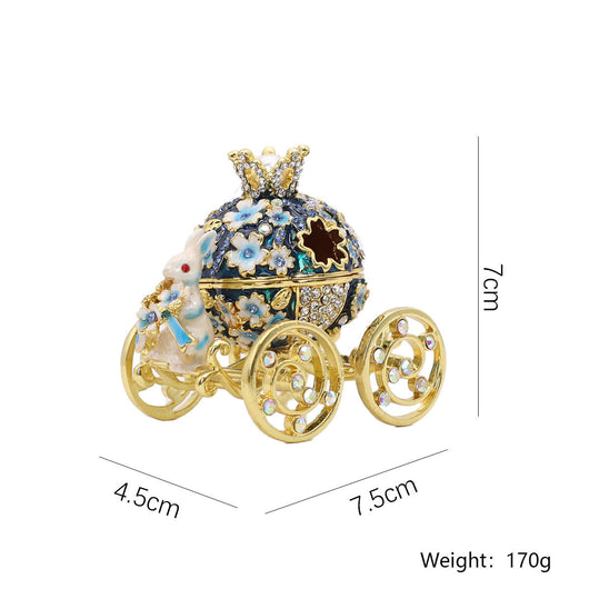 White and gold princess carriage trinket box with a crown, pearl, and bunny figurine, adorned with rhinestones. - Image 8