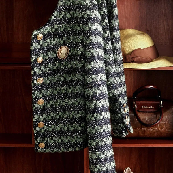 Chaqueta Suelta de Rayas Verdes para Mujer - Estilo Casual Moderno