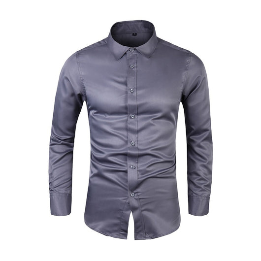 Camisa de Negocios Manga Larga Talla Grande Cuello Solapa Color Sólido para Hombre - Image 2