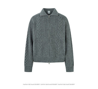 Cardigan de Punto Grueso con Cierre y Patrón Trenzado para Hombre - Image 11