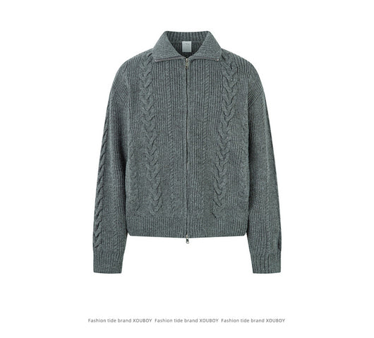 Cardigan de Punto Grueso con Cierre y Patrón Trenzado para Hombre - Image 11