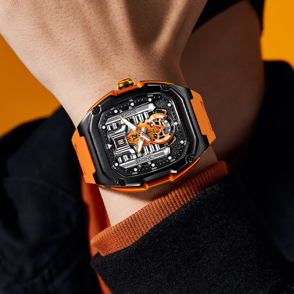 Reloj para Hombre con Fondo Transparente y Diseño Tridimensional
