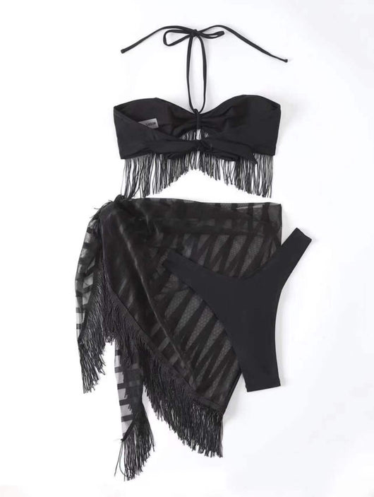 Conjunto de Tres Piezas: Top Tubo con Borlas, Tirantes y Malla - Image 6