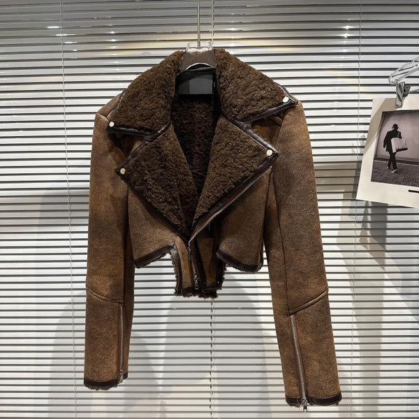 Chaqueta de Cuero con Cuello de Piel para Motociclista - Abrigo de Invierno y Otoño